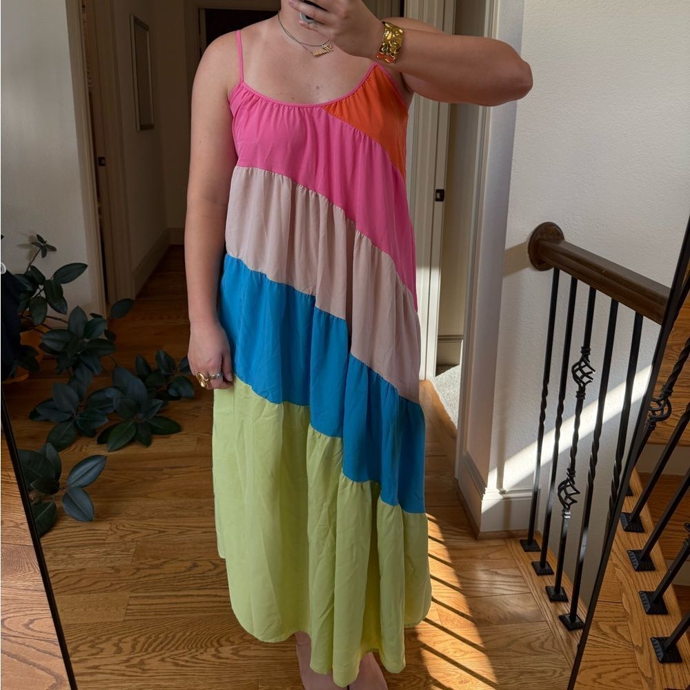 Tiered rainbow maxi dress